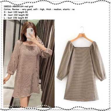 AB659164 Mini Dress Kotak Lengan Panjang Wanita Korea Import Tunik