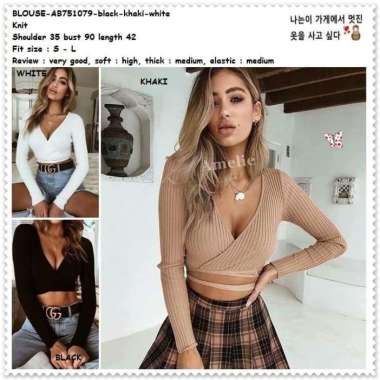 AB751079 Baju Atasan Rajut Wanita Crop Top Sexy Blouse Korea Import