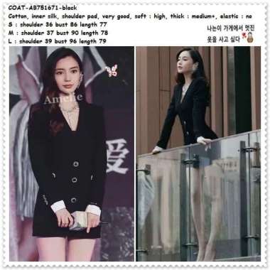 AB751671 Premium Blazer Mini Dress Coat Wanita Korea Import Hitam