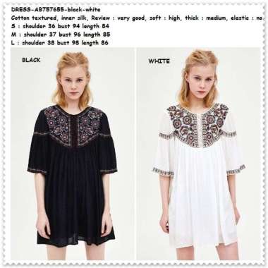 AB757655 Mini Dress Boho Bohemian Wanita Korea Import Hitam Putih