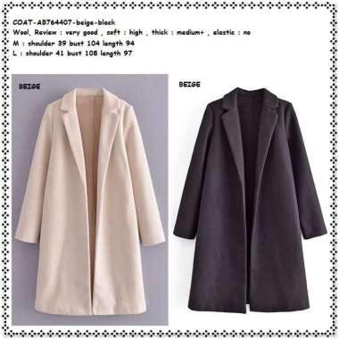 AB764407 Winter Long Cardigan Coat Blazer Jaket Wanita Korea Import BLACK L