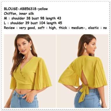 AB856318 Baju Atasan Crop Top Ikat Blouse Wanita Korea Import Yellow