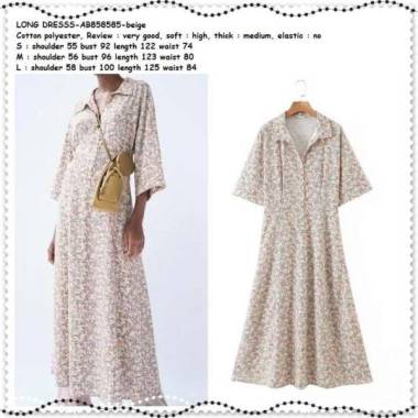 AB858585 Long Dress Midi Kemeja Bunga Wanita Korea Import Tunik
