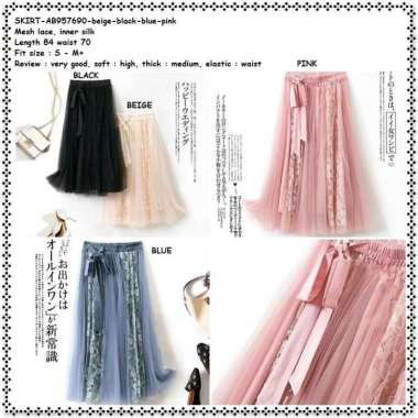 AB957690 Rok Panjang Midi Tutu Pesta Wanita Korea Import Hitam Pink