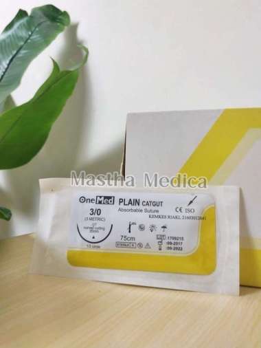 Benang Bedah Operasi Suture Catgut Plain 3/0 With Needle Onemed Jarum satuan