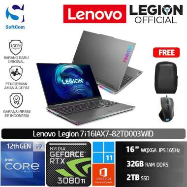 Lenovo Legion 7i 16IAX7 3WID Laptop Gaming [Core i9-12900HX/32GB/2TB SSD/RTX3080Ti 16GB/16"/Win 11 Home+OHS 2021] Storm Grey