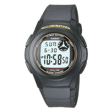 CASIO Digital Youth 10 Year Battery Life Dual Time F-200W Jam Tangan Pria Black Gold