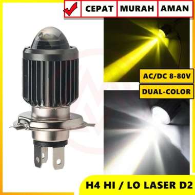 LAMPU LED LASER MOTOR H4 HI / LO D2 LASER AC DC 8-80 VOLT DUAL COLOR PUTIH KUNING warna