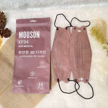 MASKER KF94 MOUSON 4PLY EMBOSS TALI SENADA - 1 PACK 10 PCS - PINK LADY