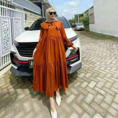 Rena Gamis Jumbo Midi Rempel Rayon Premium Dress Wanita Polos Lengan Panjang Baju Wanita Busui Bigsi