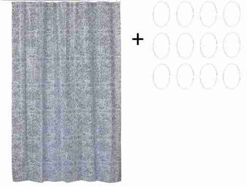Ikea Tirai Shower Angsklocka 180x200cm + Ring Tirai Kamar Mandi (12 pcs) Putih/Biru