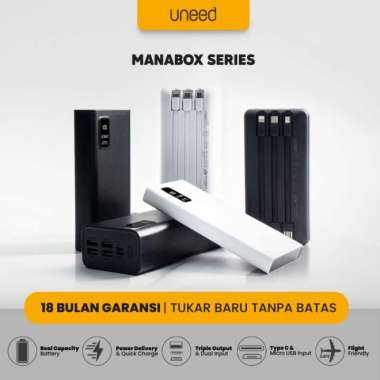 UNEED Powerbank Manabox 10000 20000 30000mAh Quick Charge 3.0 PD22.5w - Simple 10K mAh, Putih Simple
