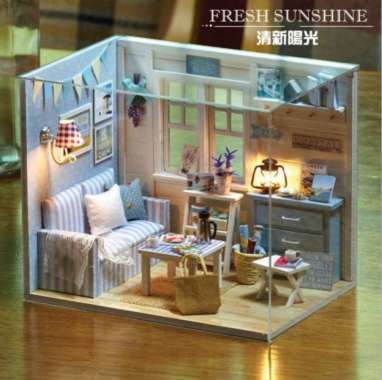 Mainan DIY Cute Room - Sunshine Series - Dollhouse 3D DIY House 3016 fresh-blue