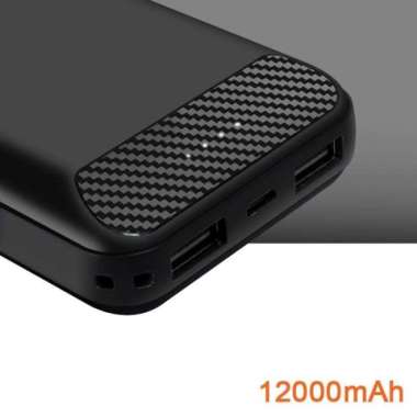 Powerbank ZAGBOX Mini Slim 12000mAh Fast Charge 2 USB Port - Hitam, 12000 Mah 12000 Mah Hitam