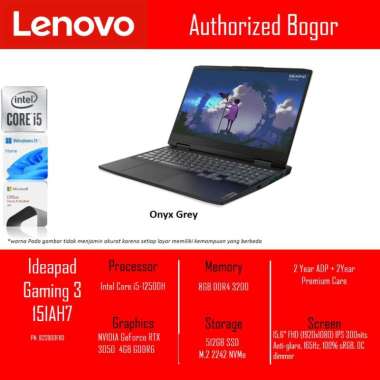 IdeaPad Gaming 3 - 82S900F1ID, Intel Core i5-12500H, RAM 8GB, 512GB SSD M.2, NVIDIA GeForce RTX 3050