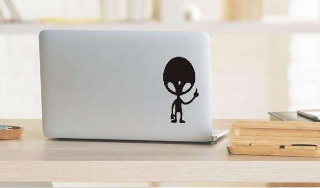 Stiker Alien ET Ufo Laptop Helm HP Motor Mobil Cutting Skin Sticker Putih