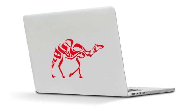 Stiker Laptop Motor Lafadz Kaligrafi Bentuk Unta Tulisan Arab Cutting