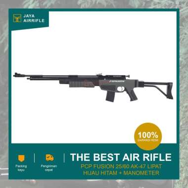 Senapang Angin PCP Fusion 2560 AK-47 Lipat Hijau Hitam + Manometer