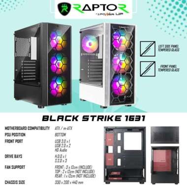 Casing Gaming Raptor Strike 1631 Free 3 Fan RGB ATX