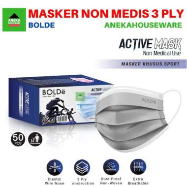 Anekahouseware BOLDe Active Mask / Masker 3Ply 50 Pcs Abu-abu