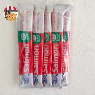 Cat Snack Creamy Treats Liquid N4P Natural For Pets 15g Cemilan Kucing Salmon 5pcs
