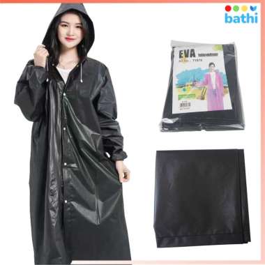 Jas Hujan Ponco Hoodie Import Korea Fashion EVA Raincoat BHTY876 Hitam