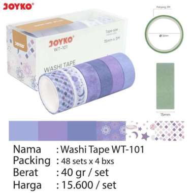 Washi Tape Motif Selotip Kertas Warna Joyko WT-101 102 103 104 105 WT-101