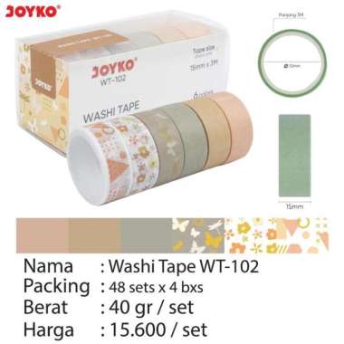 Washi Tape Motif Selotip Kertas Warna Joyko WT-101 102 103 104 105 WT-102