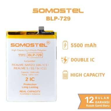 Somostel - BLP729 Realme Narzo 10A/C3/C11/C21/C21Y/C20/5/5S/5I Batre Batrai Baterai