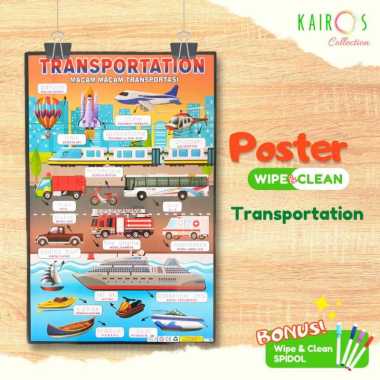 Poster Glossy Wipe and Clean Edukasi Anak Paud TK Belajar Menulis ABC Dengan Spidol Transportasi