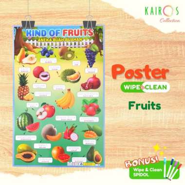 Poster Glossy Wipe and Clean Edukasi Anak Paud TK Belajar Menulis ABC Dengan Spidol Buah