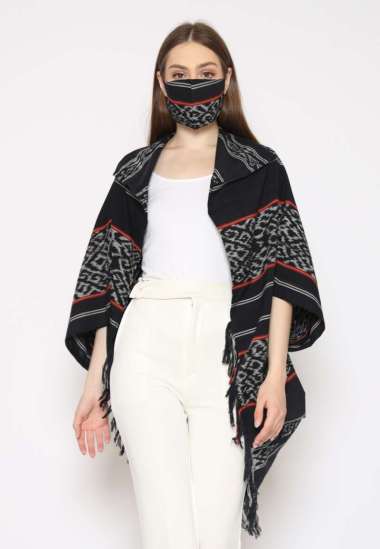 Batik Etniq Craft Lusiana Bolero Tenun Outer Tenun Asli Jepara Set Masker-Hitam