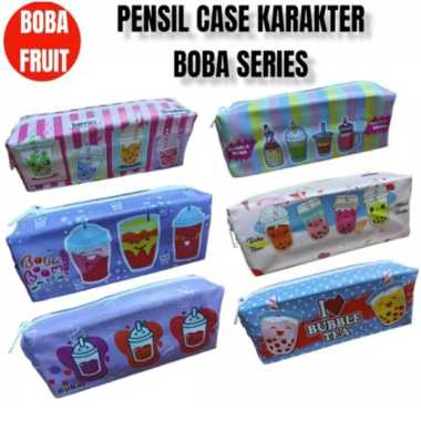 KOTAK PENSIL RESLETING / PENSIL CASE POUCH / MOTIF BOBA TEA BOBA TIME