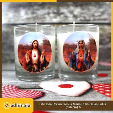 Lilin Ibadah Doa Rohani Gelas Yesus & Maria Putih Lotus Stearin - Yesus 2pcs Yesus & Maria