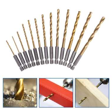 Mata Bor Besi Set Power Drill Steel Titanium Hex Shank 13 PCS 1.5-6.5m