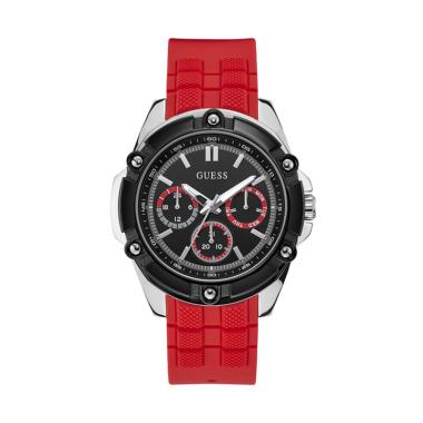 GUESS Multifunction Silicone Jam Tangan Pria [GW1302G1/ Original ] Black Red