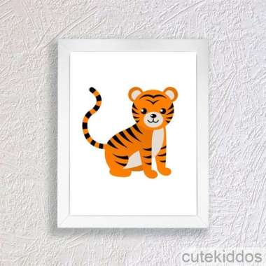Dekorasi Kamar Anak Lucu - Harimau - Pigura Hiasan Dinding Frame Putih