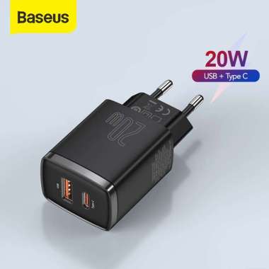 KEPALA CHARGER BASEUS QUICK CHARGER QC3.0 TYPEC+USB 20W PD FAST CHARGE Hitam