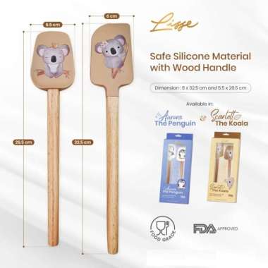 Spatula Silicone LISSE Silikon Gagang Kayu Karakter (1 Box isi 2pcs) Koala Scarlett