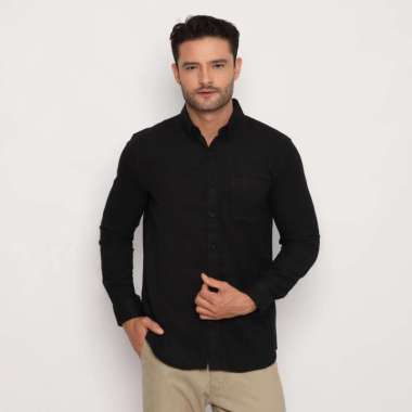 Platini Kemeja Pria Flanel Polos Lengan Panjang Hitam 76343 XXL