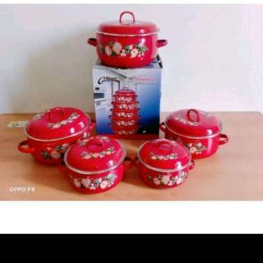 panci calypso bunga 5 susun bahan enamel