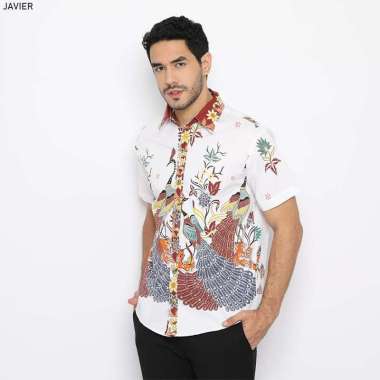 Evercloth Javier Kemeja Batik Pria Lengan Pendek VM Cheongsam Changsan SIZE L WHITE