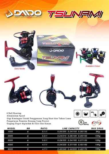 REEL DAIDO TSUNAMI 6 BEARING UKURAN 1000 2000 3000 4000 6000 4000,HIJAU