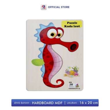 Puzzle Edukasi Anak / Puzzle Kayu / Puzzle Anak Kelinci Kupu Jerapah Monyet Kucing Kuda Laut KUDA LA
