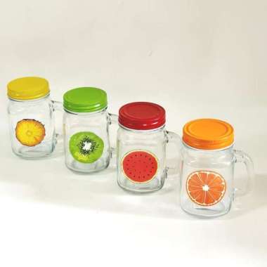Gelas drink jar kaca maison 500 ml tutup warna FRUIT