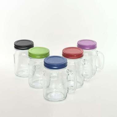 Gelas drink jar kaca maison 500 ml tutup warna POLOS