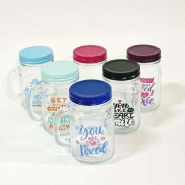 Gelas drink jar kaca maison 500 ml tutup warna WORD