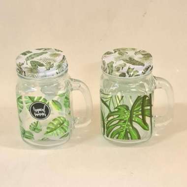 Gelas drink jar kaca maison 500 ml tutup warna LEAF