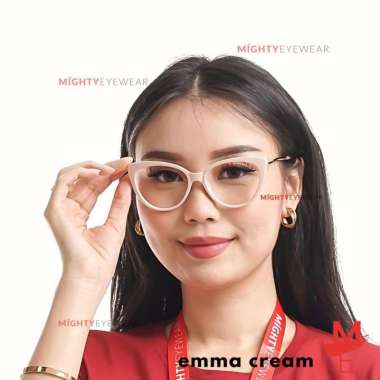 Kacamata Antiradiasi Photocromic Blueray Emma Cream Wanita Korea Gaya Frame Saja
