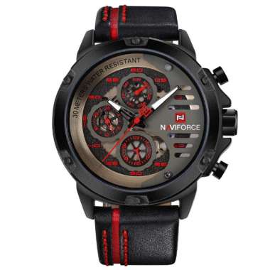 NAVIFORCE Jam Tangan Analog Pria NF-9110M Genuine Leather Strap BK-4.9